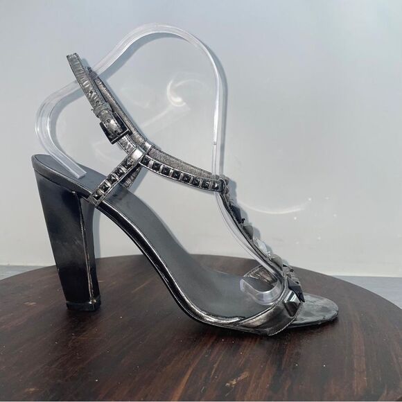 Prada Leather Crystal Embellishments T-Strap Heels Sandals Women's IT40 US10 - Picture 1 of 12
